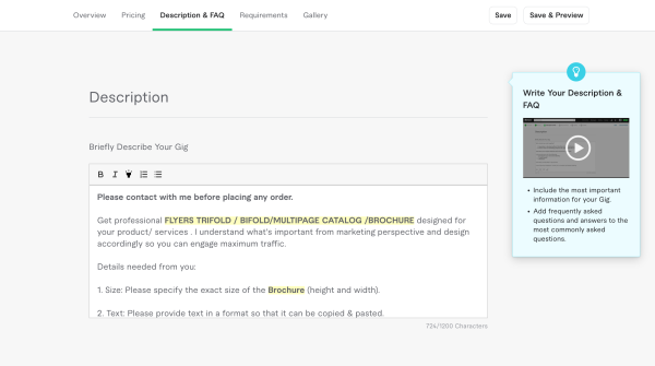 How to add gig description on fiverr