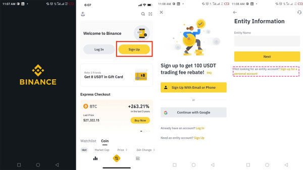 how to create binance account in mobile